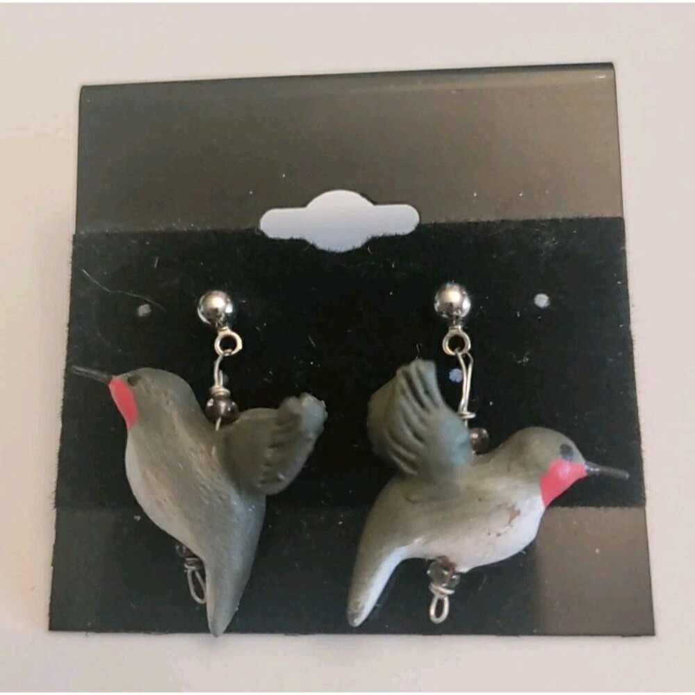 Vintage Hummingbird Pierced Post Earrings Gray